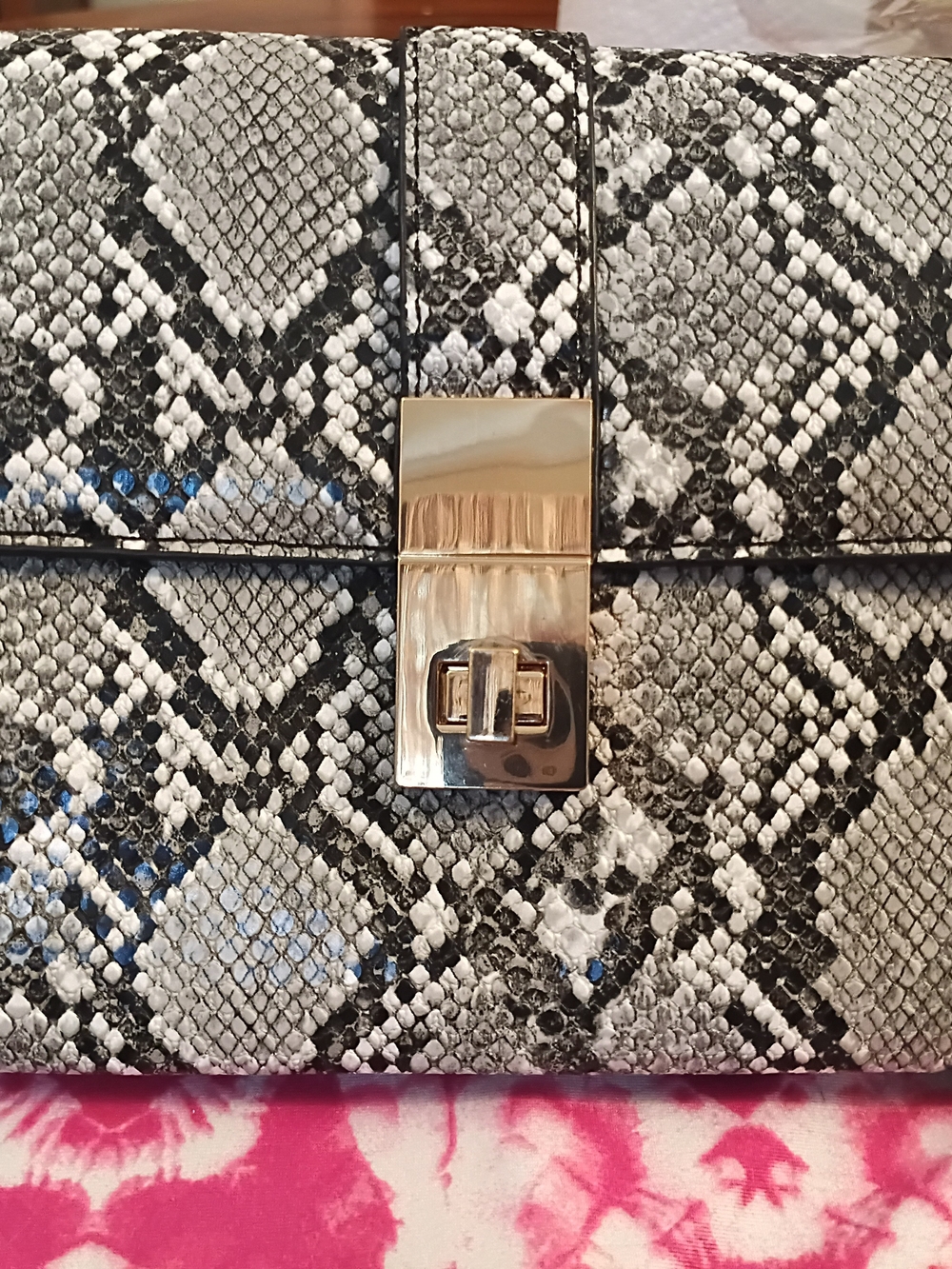 Python-Print Clutch with Gold Turn-Lock - Picture 1 of 7